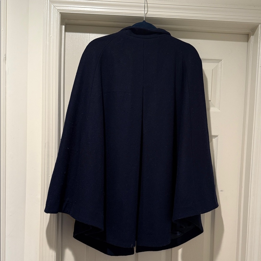 Wool Blend Navy Blue Cape with Zipper and Pockets Autumn Ready Preppy Warm Large - Picture 5 of 11